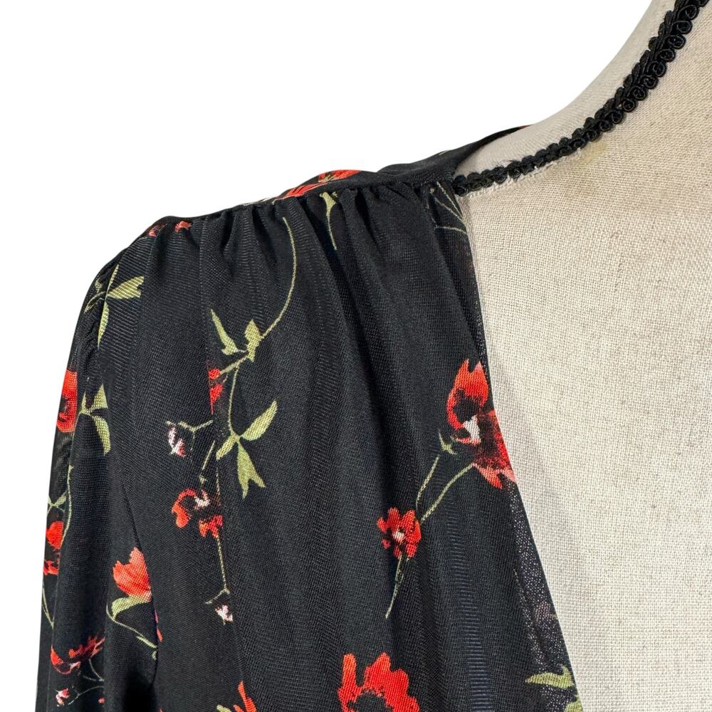 Ember X-Large Top Floral Lined Long Balloon Sleeve Surplice V-Neck Stretch Multi - Picture 3 of 12